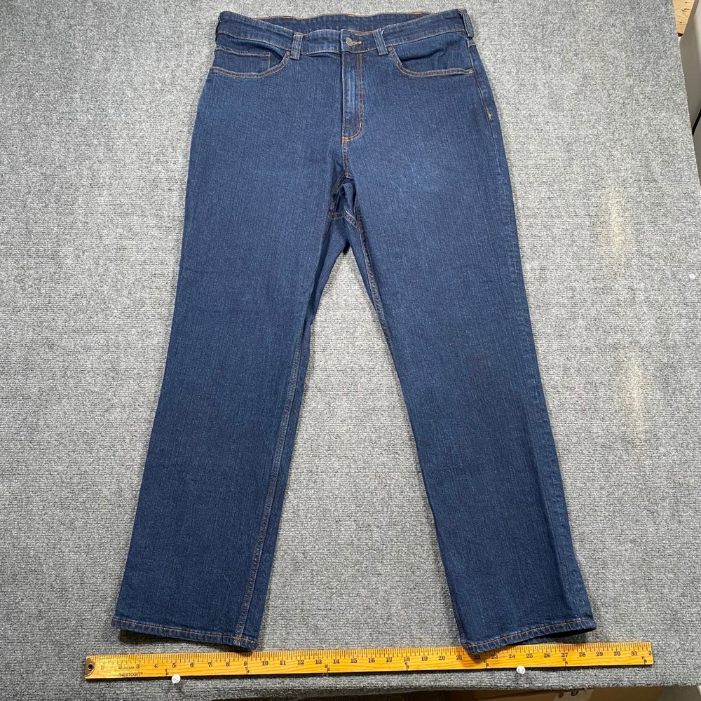 Duluth Trading Mens 40 Grit Relaxed Fit‎ Jeans Dark Wash 36x32 (Meas 32x31)